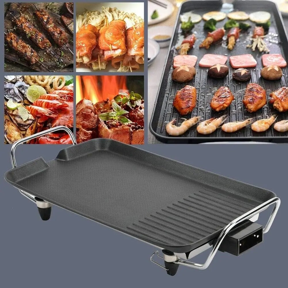 Plaque de cuisson électrique Teppanyaki – Grand barbecue de table sans fumée pour la cuisine, les fêtes et le camping