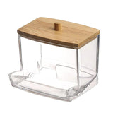 1Pcs Cotton Swab Holder, Cotton Swab Dispenser with Bamboo Lids,Bamboo Bathroom Storage Jars Storage Containers Clear Plastic