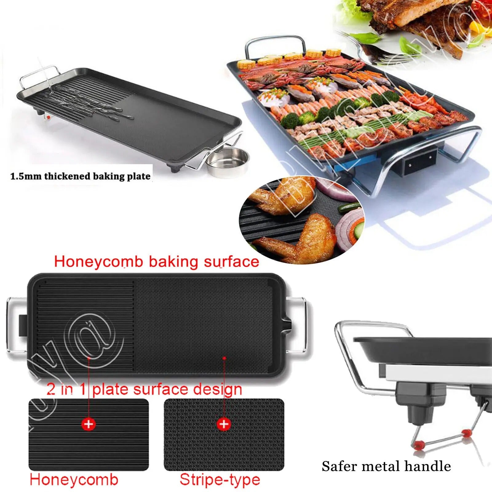 Plaque de cuisson électrique Teppanyaki – Grand barbecue de table sans fumée pour la cuisine, les fêtes et le camping