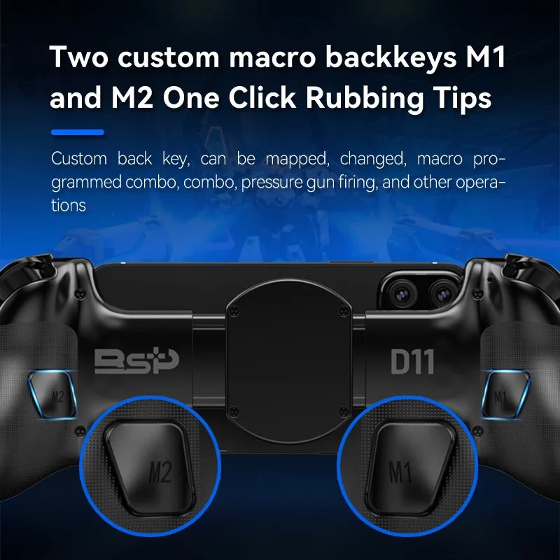 Manette de jeu télescopique RGB BSP D11 – Turbo, gyroscope à 6 axes et vibration pour Android, iOS, PS4 et Switch