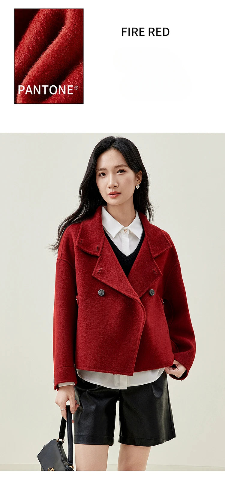 SENTUBILA 100% Wool Coat For Women Winter Jackets 2025 Stand Turtleneck Double Sided Short Outerwears Female Clothes