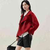SENTUBILA 100% Wool Coat For Women Winter Jackets 2025 Stand Turtleneck Double Sided Short Outerwears Female Clothes