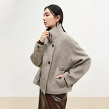 SENTUBILA 100% Wool Coat For Women Winter Jackets 2025 Stand Turtleneck Double Sided Short Outerwears Female Clothes