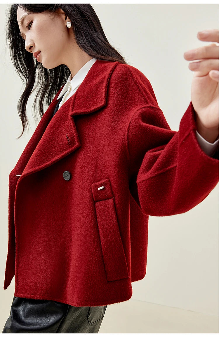 SENTUBILA 100% Wool Coat For Women Winter Jackets 2025 Stand Turtleneck Double Sided Short Outerwears Female Clothes