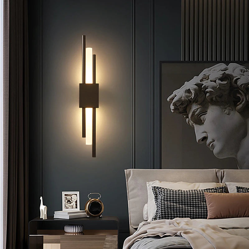 LED Bedroom Wall Lamp Wall Sconces Copper Line Pipe Acrylic Lampshade Indoor Lighting for Living Room Corridor Light Fixture