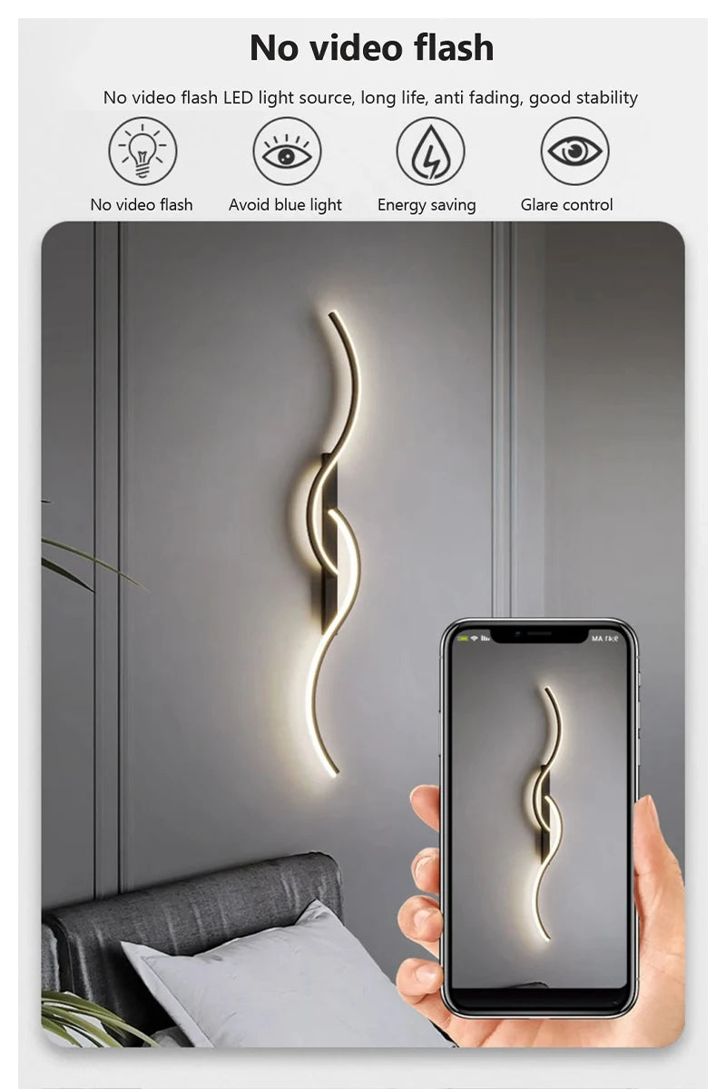 Modern Long Strip LED Wall Lamp – Remote Control Dimmable Wall Light for Living Room, Bedroom, Bedside & Home Interior Decoration