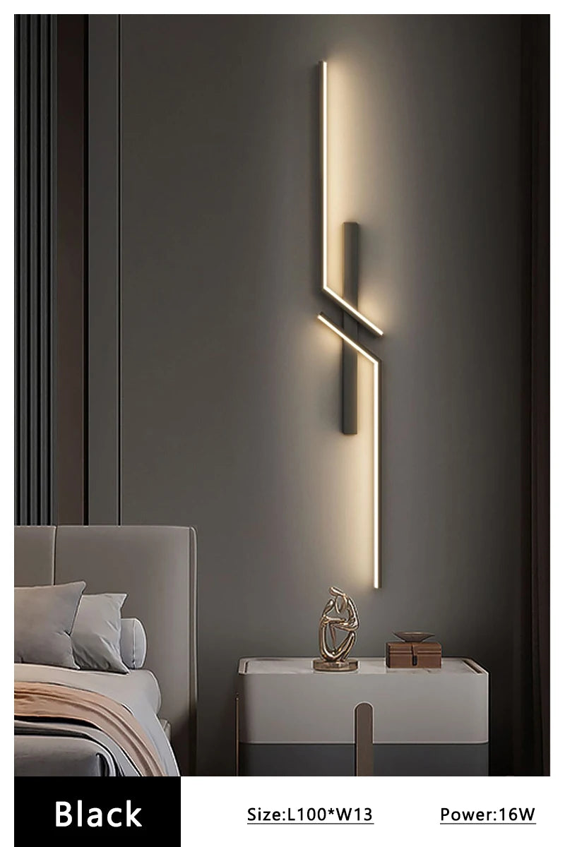 Modern Long Strip LED Wall Lamp – Remote Control Dimmable Wall Light for Living Room, Bedroom, Bedside & Home Interior Decoration
