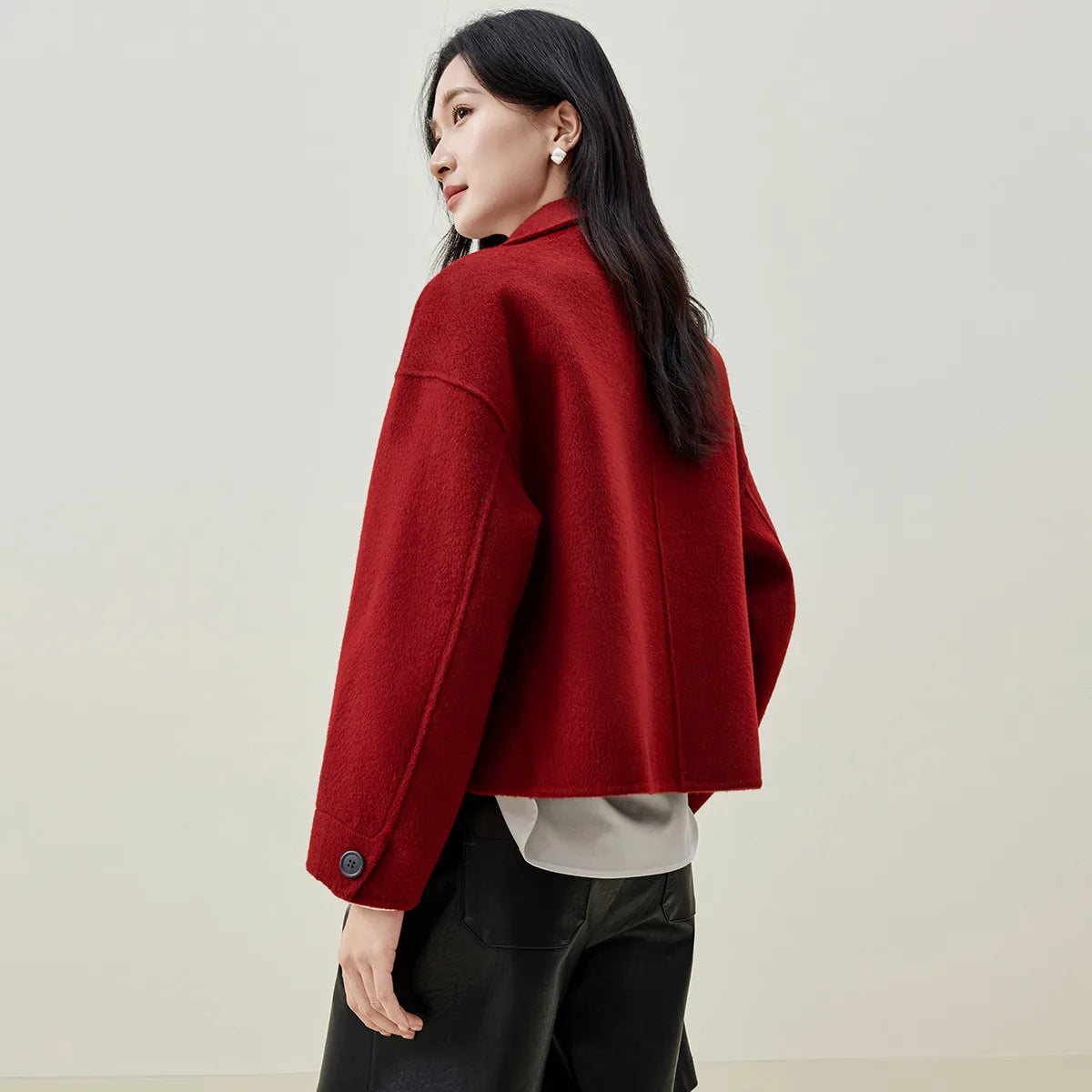 SENTUBILA 100% Wool Coat For Women Winter Jackets 2025 Stand Turtleneck Double Sided Short Outerwears Female Clothes