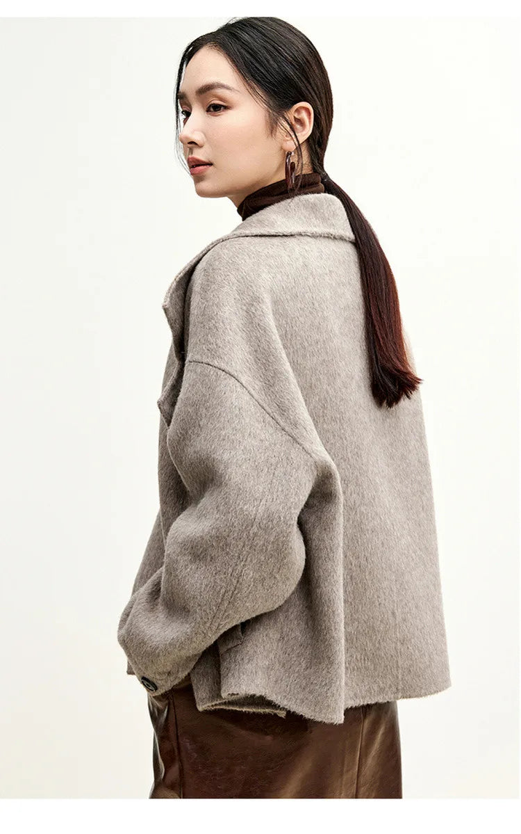 SENTUBILA 100% Wool Coat For Women Winter Jackets 2025 Stand Turtleneck Double Sided Short Outerwears Female Clothes