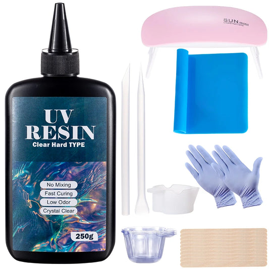 100g/250g Clear UV Resin Hard Type – One-Minute Fast Curing Epoxy Resin Glue for Casting Molds, Jewelry, Coating & DIY Crafts (UV/Solar Cure)