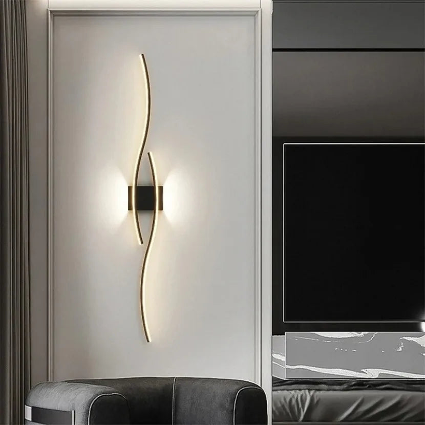 Modern Long Strip LED Wall Lamp – Remote Control Dimmable Wall Light for Living Room, Bedroom, Bedside & Home Interior Decoration
