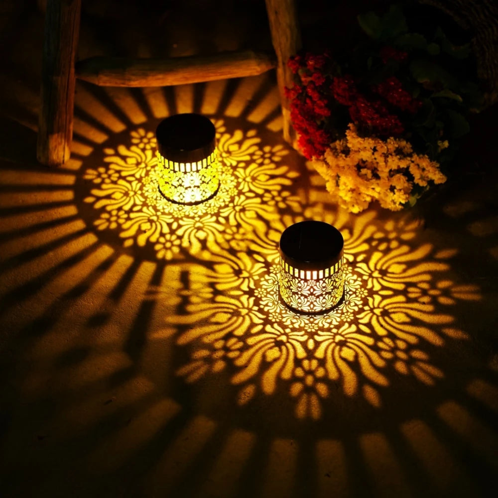 Solar Lights Peony Flower Pattern IP65 Metal Outdoor Step Wall Fence Lights Garden Backyard Decoration Outdoor Decor Front Door