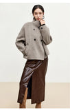 SENTUBILA 100% Wool Coat For Women Winter Jackets 2025 Stand Turtleneck Double Sided Short Outerwears Female Clothes