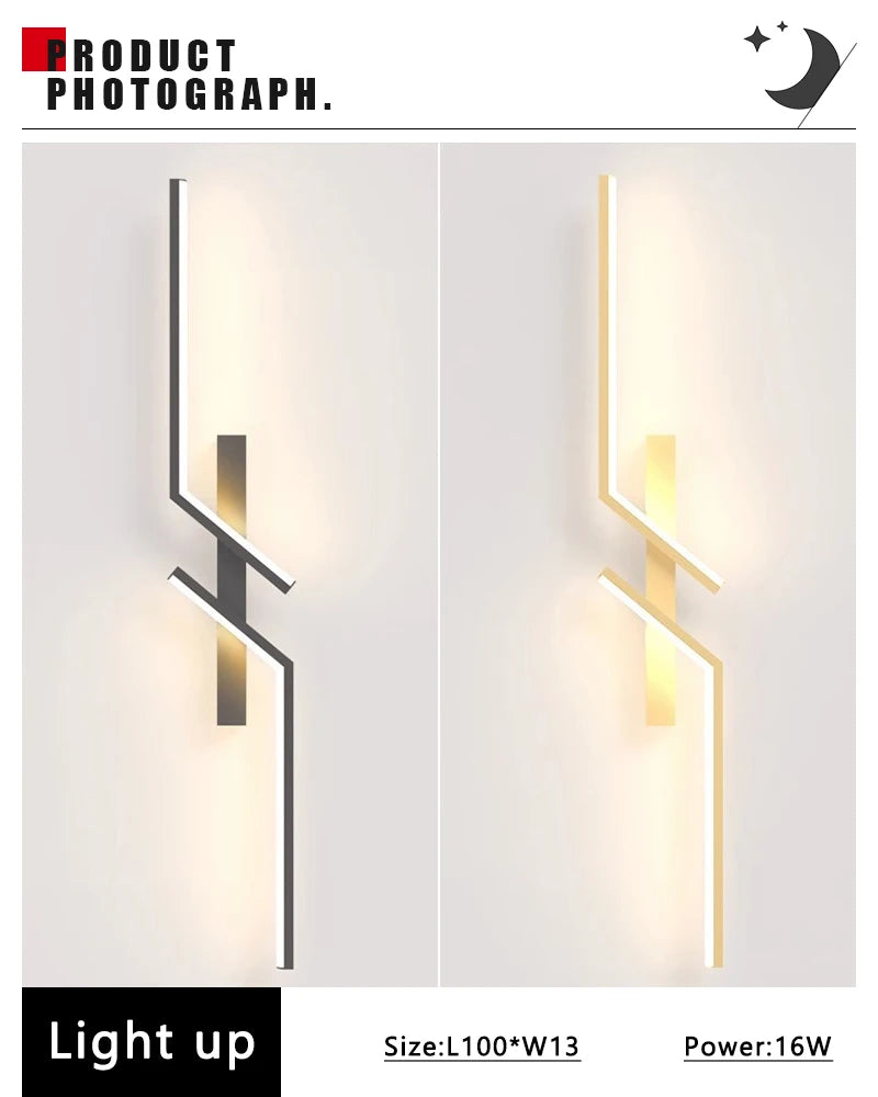 Modern Long Strip LED Wall Lamp – Remote Control Dimmable Wall Light for Living Room, Bedroom, Bedside & Home Interior Decoration