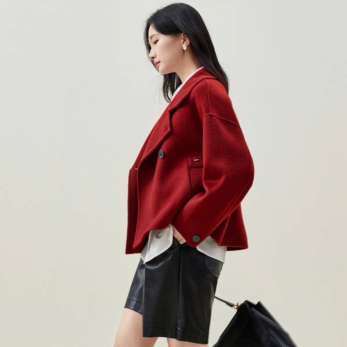 SENTUBILA 100% Wool Coat For Women Winter Jackets 2025 Stand Turtleneck Double Sided Short Outerwears Female Clothes