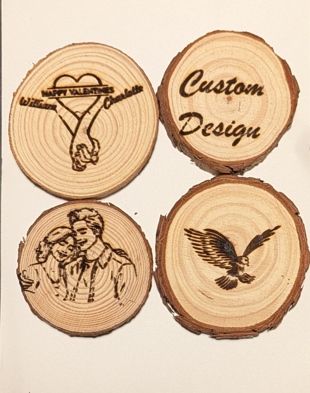 Pack of 4 Personalized Wooden Engraved Coasters – Custom Laser Engraved Wood Slices for Gifts & Decor