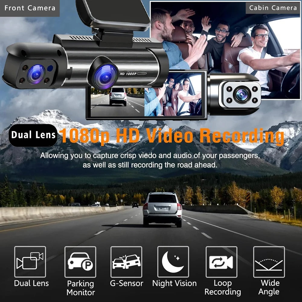 Dual-Lens Car DVR Dash Cam – 1080P FHD Vehicle Camera, Interior & Cabin Recorder, Mini Black Box