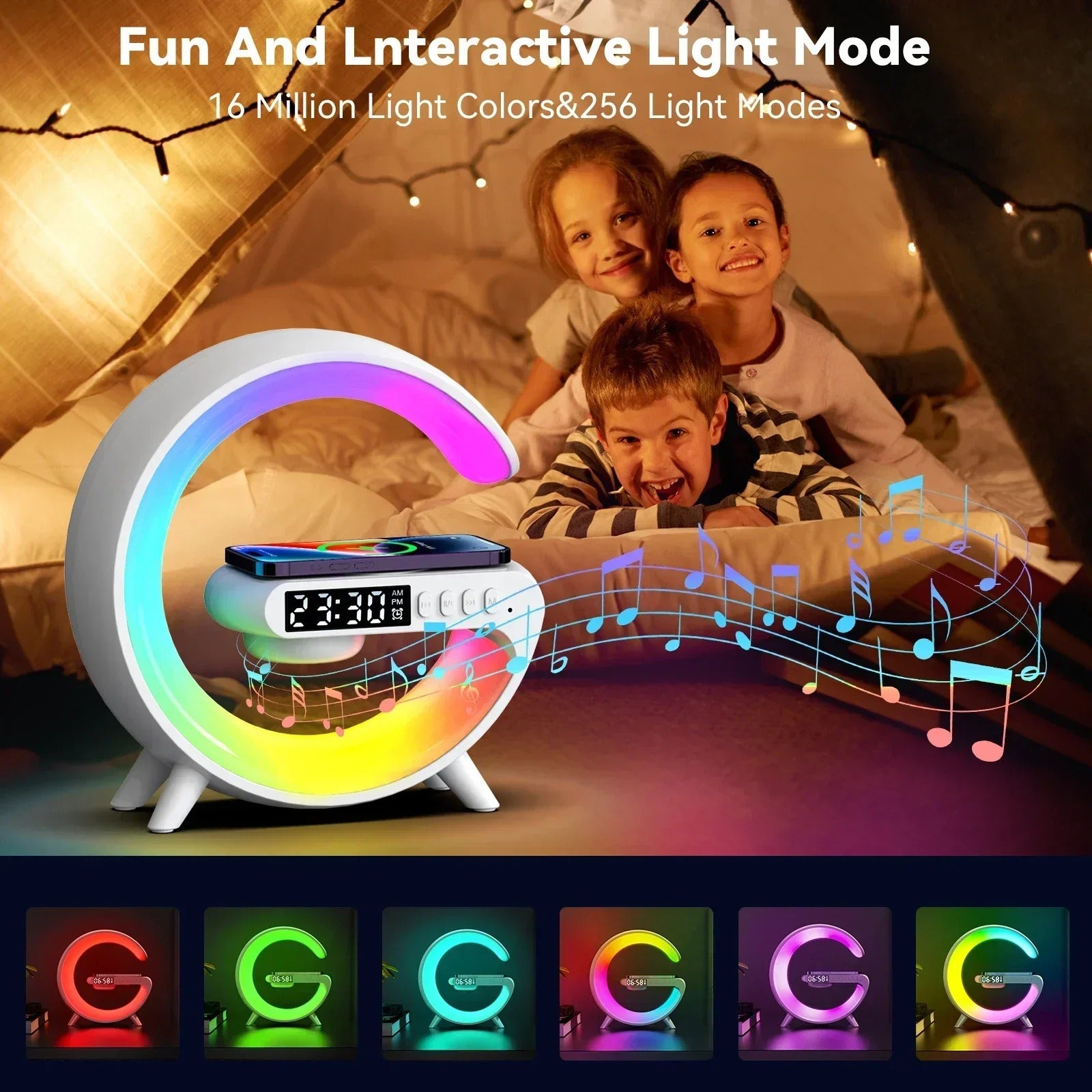 Multifunction Wireless Charger Stand – RGB Light, Alarm Clock, Speaker, Fast Charging Dock for iPhone, Samsung, Xiaomi