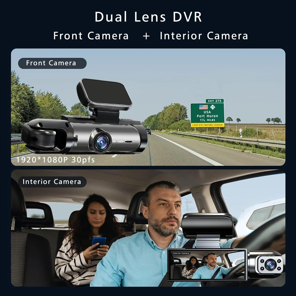 Dual-Lens Car DVR Dash Cam – 1080P FHD Vehicle Camera, Interior & Cabin Recorder, Mini Black Box