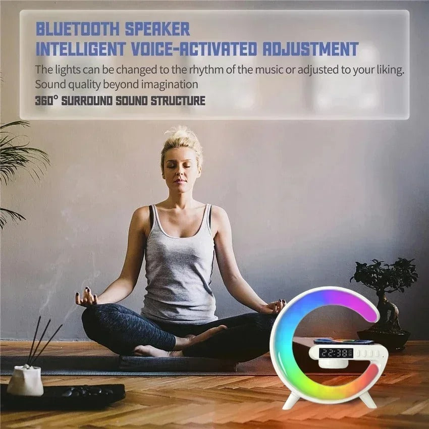 Multifunction Wireless Charger Stand – RGB Light, Alarm Clock, Speaker, Fast Charging Dock for iPhone, Samsung, Xiaomi