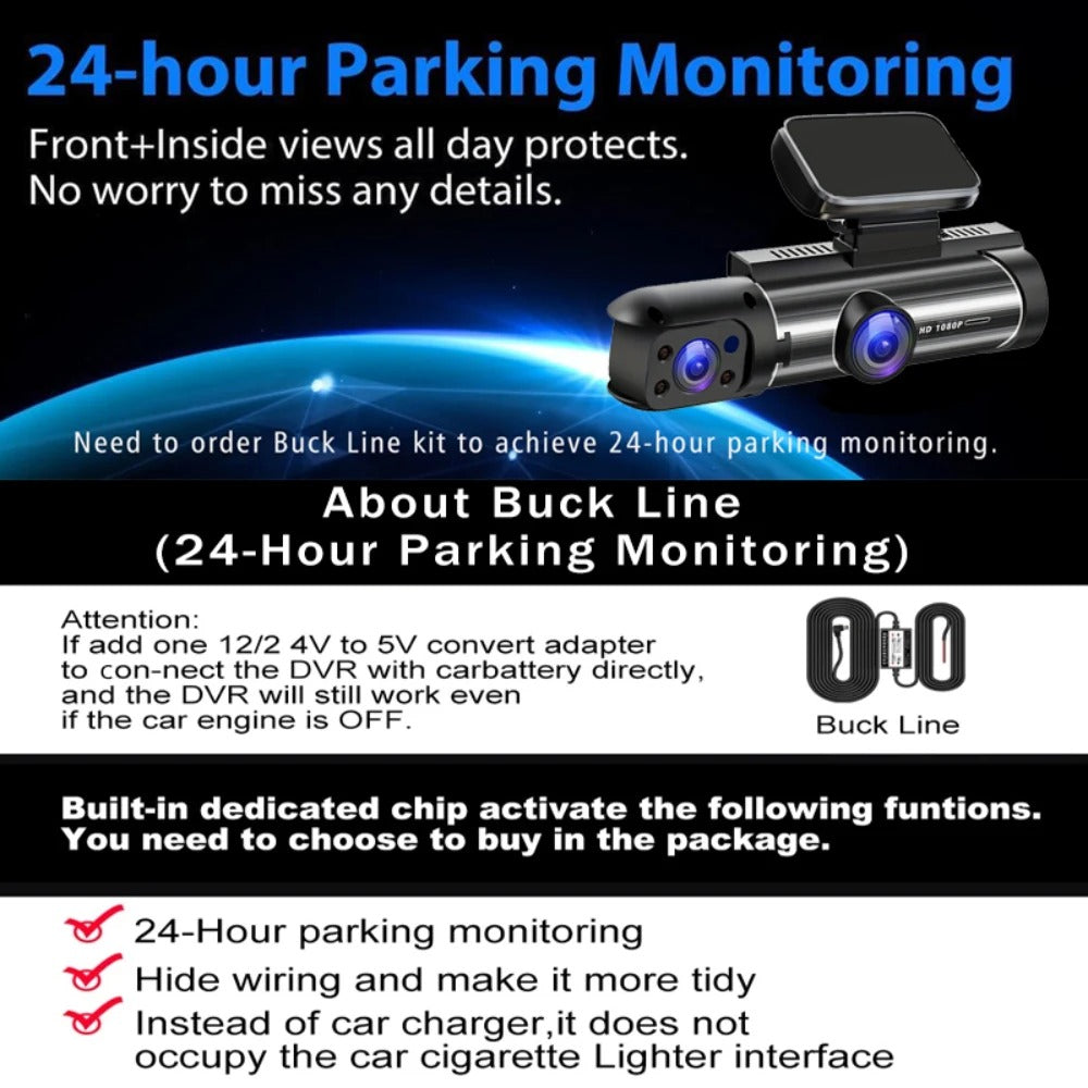 Dual-Lens Car DVR Dash Cam – 1080P FHD Vehicle Camera, Interior & Cabin Recorder, Mini Black Box